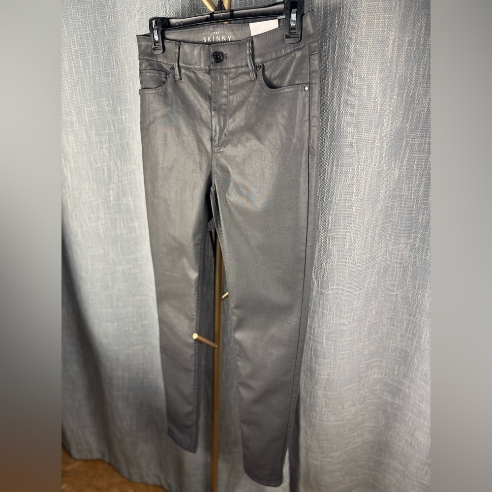 White House Black Market High-Rise Coated Gray Skinny Pants Women's size 4 NWT - Picture 5 of 16